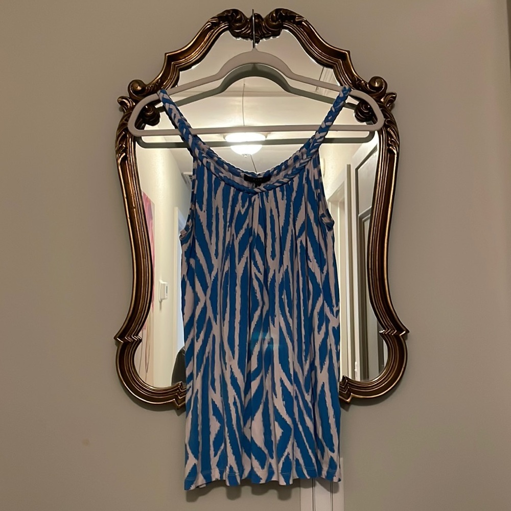 Tart Braided Patterned Tank, Blue and White, Size Medium